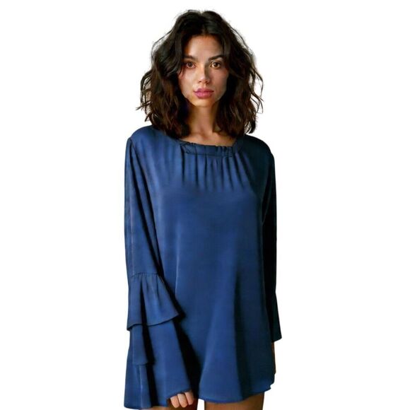 Violet + Claire Blue Ruffle Sleeve Tiered Top Size L - Picture 1 of 7